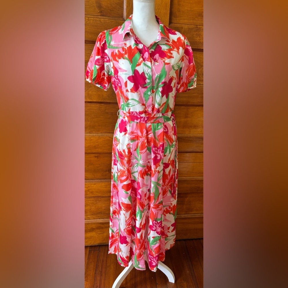 Harlow & Rose Floral Midi Dress in Pink and Green